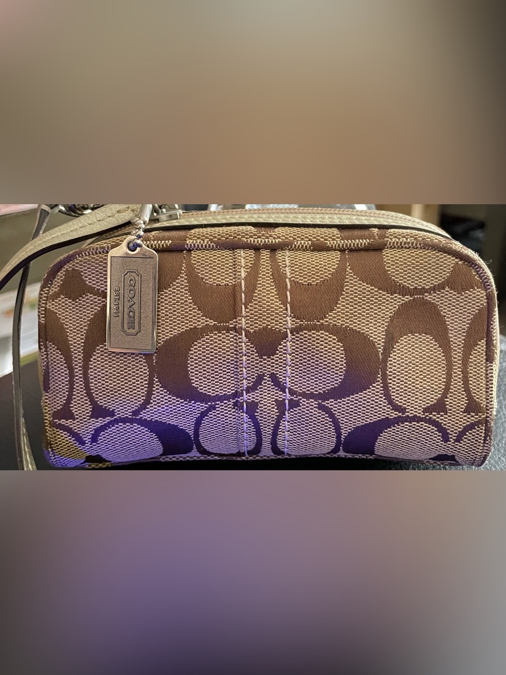 Coach Brown Signature Small Canvas Wristlet Pouch